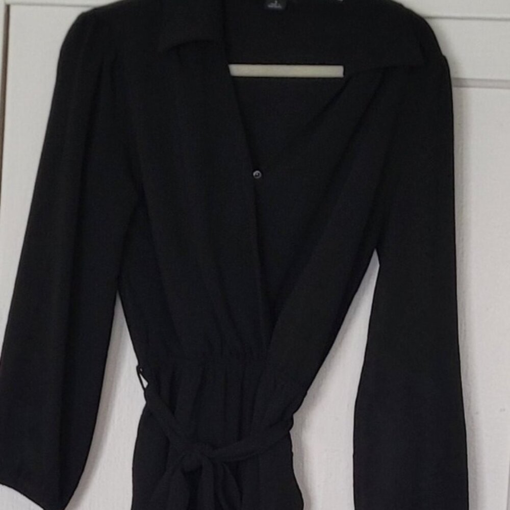 Black tie-belt jumpsuit in a size small